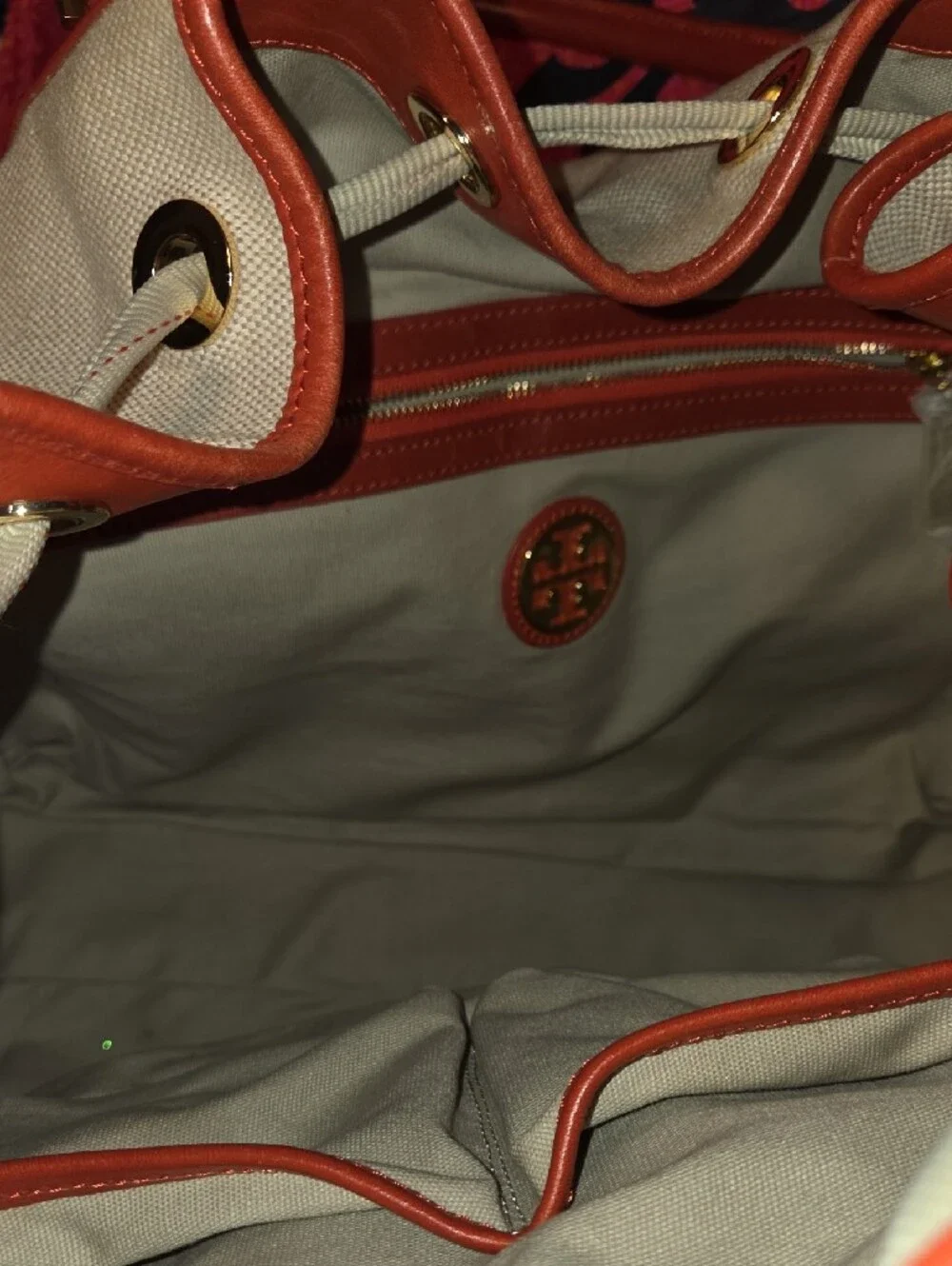 Tory Burch Cream Canvas Tote with Tan Leather Trim
